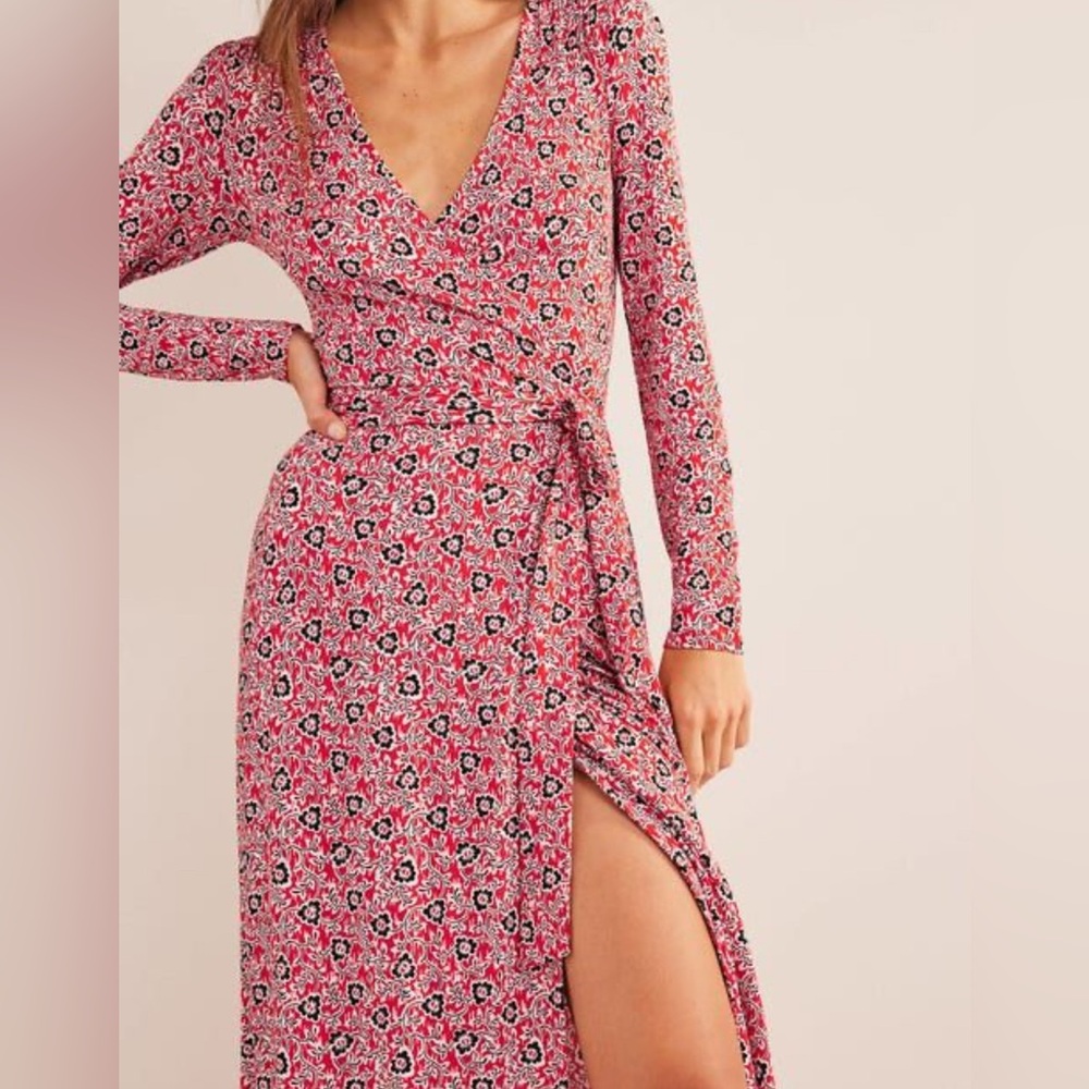 Boden Jersey Wrap Maxi Dress in Tomato Clover Swirl | Size 20/22 | Flattering